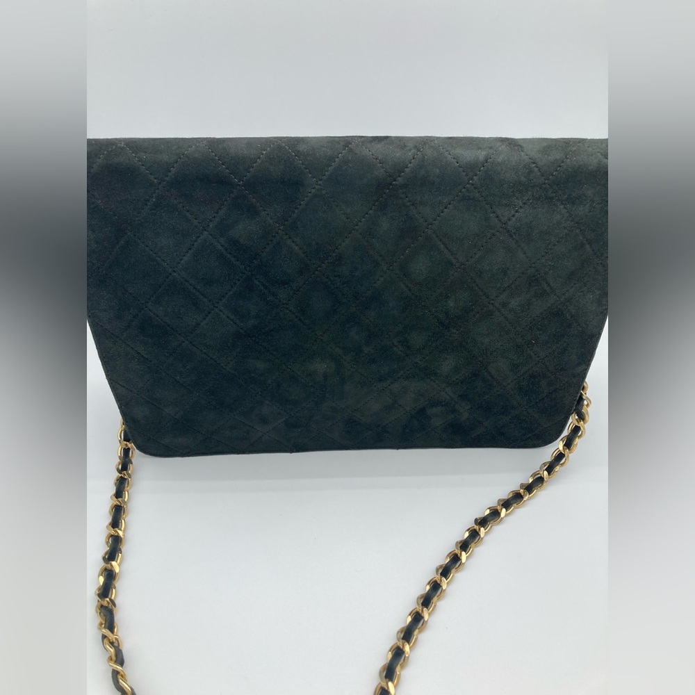 CHANEL QUILTED BLACK GOLD MATELASSE CC SUEDE SINGLE FLAP SHOULDER BAG WITH COA - Picture 11 of 15